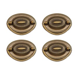 ZAAWUUT 4 Pcs Antique Brass Drawer Pull Handles Furniture Dresser Oval Hanging Swing Handles for Bar Cabinet Knob