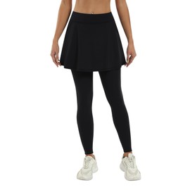 LouKeith Skirted Leggings for Women Athletic Skirt with Leggings Tennis Skirt Yoga Running Golf Skirts with 4 Pockets Black L