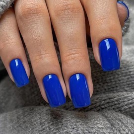 MERVF Royal Blue Press on Nails Medium Square Fake Nails Press ons Solid Color Glue on Nails Squoval Acrylic Nails 24pcs Glossy False Nails