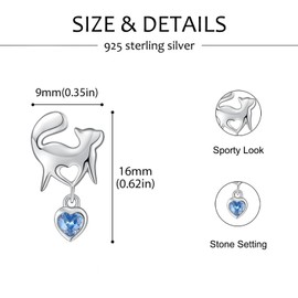 925 Sterling Silver Cat Earrings Cute Pet Stud Earrings Animal Jewelry Gifts for Women, Sterling Silver, Zircon