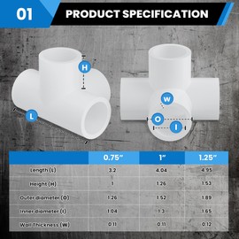 1-1/4" 90 Degree PVC 4 Way Tee Fitting, 10 Pcs Pipe Connectors, Schedule 40 Furniture Grade PVC Tee Corner for DIY Frames and Structures