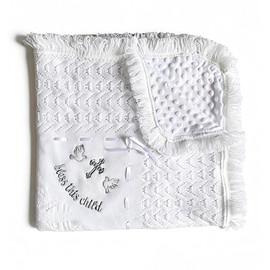 Baptism Gifts for Boys Girls Baby Shower White Crochet Christian Baby Blanket Soft Minky Dot Christening Towel