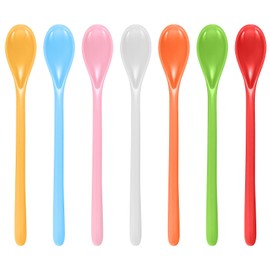 Pack of 7 Egg Spoons, Plastic Spoons, Reusable, 19 cm, Colourful Long Plastic Spoons, Jam Spoons, Coffee Spoons, Ice Cream Spoons, Dessert Spoons, Yoghurt Spoons, Tea Spoons, Long Reusable