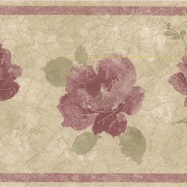 CONCORD WALLCOVERINGS Wallpaper Border Floral Pattern Flowers Leaves Lines for Cottage Bedroom Living Room, Brown Burgundy Green, 7 Inches by 15 Feet 29424