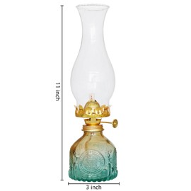 Glass Oil Lamp 2Pack, Oil Lamps for Indoor Use - 11"x3" Gradient Green Antique Kerosene Lamp, Outdoor Oil Lamp, Beautifully Carved Vintage Oil Lamp for Home Decor, Tabletop, Emergency Lighting & Props