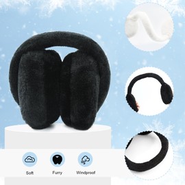 RANOME Fluffy Ear Muffs Winter Women Foldable Fuzzy Earmuffs for Kids Cute Ear Muffs for Girls Boys Ear Warmer (A-black)