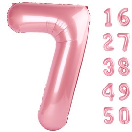 40 Inch Pearlescent Pink Balloon Number 7 First Birthday Jumbo Mylar Foil Helium Balloon for 17 27 37 Birthday Digital for 70th Party Wedding Anniversary Party Decorations