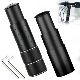 WIYETY Pack of 2 Handlebar Riser Bicycle Stem Height Adapter Aluminium Bicycle Stem 28.6 mm with Hex Key Bicycle Handlebar for MTB Mountain Bike Road Bike (Black, 124 mm + 135 mm)