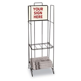 Newspaper Display Rack with Two Shelves in Metal 13 W x 11 D x 41 H Inches