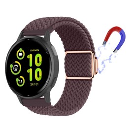 KoGiio 20 mm Braided Bracelet for Garmin Forerunner 165/165 Music /245/645/Garmin Vivoactive 5/Vivomove Trend/Sport/Venu Sq 2 Music, Men Women Replacement Strap Magnetic Watch Strap Purple
