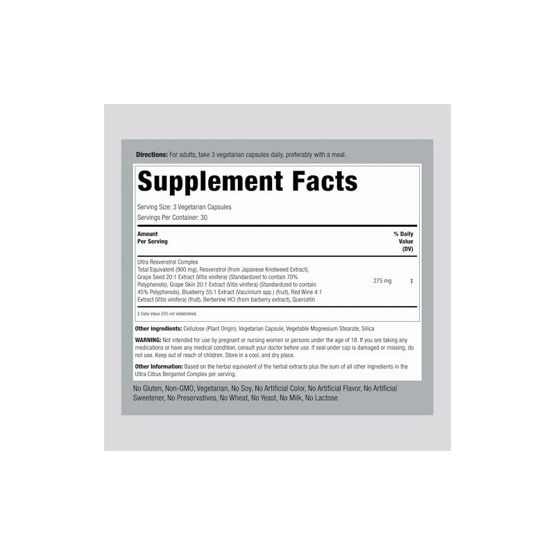 Piping Rock Resveratrol Berberine Grape Seed & Quercetin Complex |
