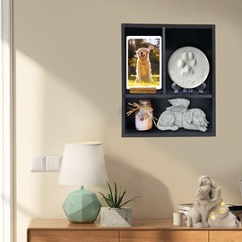 Sofunii Pet Memorial Shadow Box with Shelves for Dogs or Cats,Solid Wood Pet Memory Keepsake Box for as Loss Remembrance-Black
