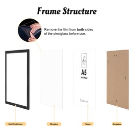 ENGLORY® 2x A5/14.8x21cm Black Wood Photo Picture Frame,A5 Poster Frame with Plexiglass for Tabletop and Wall Mounting