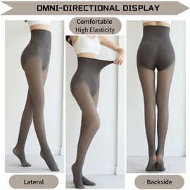 crazy bean Fleece Lined Tights for Women Skin Color Black Warm Thermal Tights for Winter Thick Leggings Fuzzy Pantyhose Tights with Foot fur Insight 300g(Translucent Black)