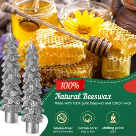 Ceoighe 2 Pack Christmas Tree Candles, 5 Inch Unscented Tree Shaped Taper Beeswax Candles for Christmas Holiday Decor Table Centerpiece Display Party Banquet Gift (Silver)