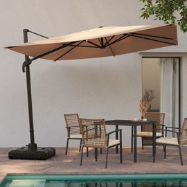 LAUSAINT HOME Patio Umbrella Outdoor, 9 Feet Cantilever Umbrella Aluminum Offset Umbrella with 360-degree Rotation for Backyard, Pool, Lawn, Deck(Beige)