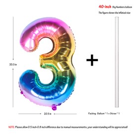 40 Inch Rainbow Digit Helium Foil Birthday Party Balloons (Dark Rainbow 3)