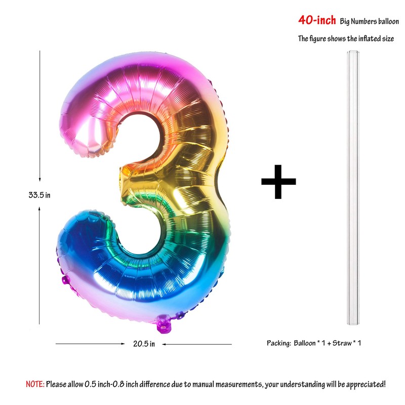 40 Inch Rainbow Digit Helium Foil Birthday Party Balloons (Dark