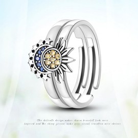 TINSLO 925 Sterling Silver Ring Open End Ring Carved Ring Colorful Zirconia Ring Flower Feather Bossy Ring Sterling Silver Adjustable Ring