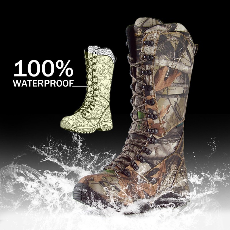 R RUNFUN Men's 16" Snakeproof Hunting Boots Waterproof Side-Zip Mud