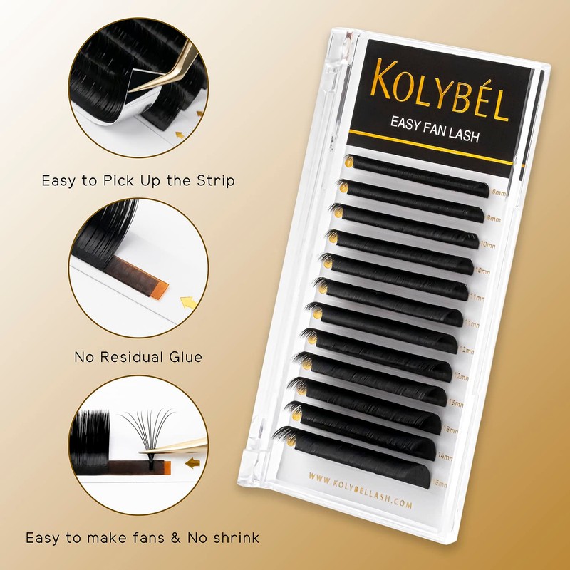 KOLYBEL Eyelash Extensions Easy Fan Lashes 0.05 Thickness D Curl