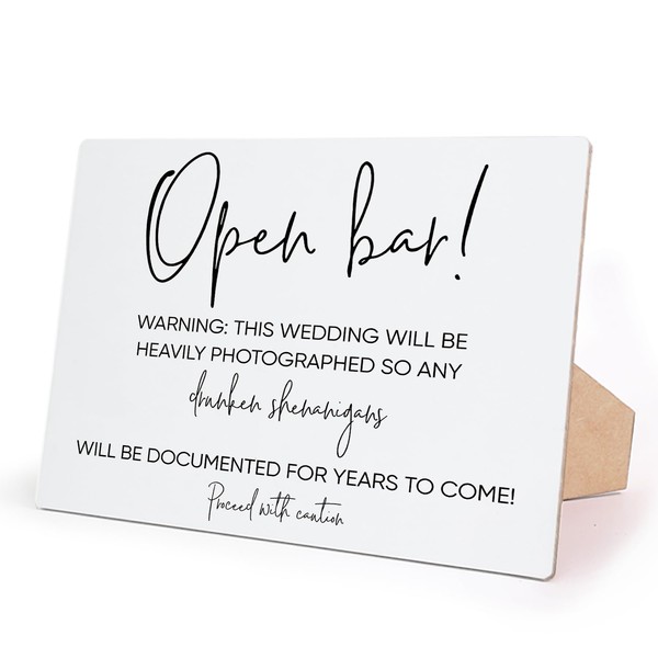 Wedding Signs,Open Bar Sign, 10 x 8 Inch, Event Party