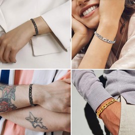 Mens Black Bracelet Goth Jewelry Stainless Steel Layering Chain Cuban Link Bracelets for Men