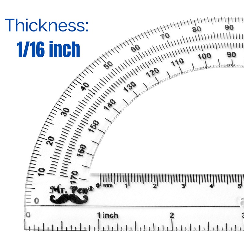 Mr. Pen- Plastic Protractor, 3 Pack, 6 Inch, Clear Protractors