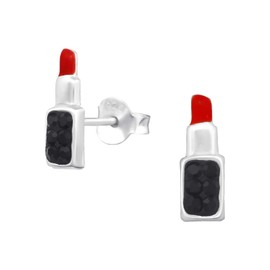 Red Lipstick Earrings with Crystal Stones - 925 Sterling Silver