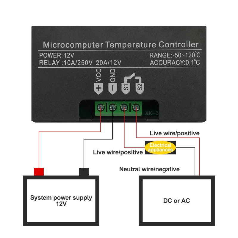 12V Temperature Controller Module -50 to 120°C Digital Temperature Switch