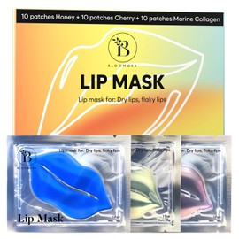 Lip Mask Pads (Pack of 30) - Sea Collagen, Cherry & Honey - Anti-Wrinkles, Anti-Ageing & Moisturising Lip Mask Set for Women - Help Prevent Dry Lips