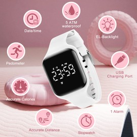 Kids Watch Digital Watch for 5-12 Years Old Boys Girls, Kids Fitness Tracker Watch with Alarm Clock, Stopwatch, Step Counter Sports Watch, No App Waterproof Watch for Kids Teens Gifts