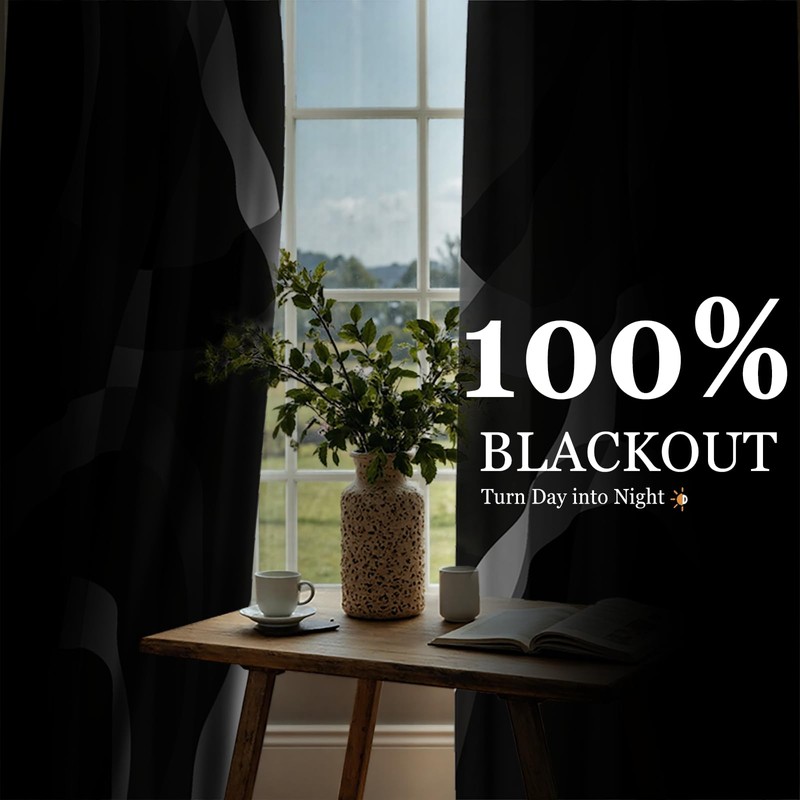 weesire Black and White Blackout Curtains for Bedroom Living Room
