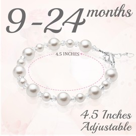 Baby Crystals Sterling Silver Charm Bracelets for Girls -Girls Jewelry with High end European White Simulated Pearls and European Crystals – Birthday gifts, Pearl Bracelet for girls