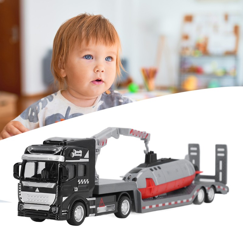 Alloy Semi Flatbed Trailer Truck Toy with Submarine Educational Realistic