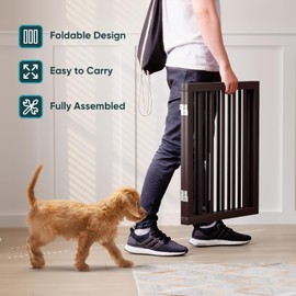 Semiocthome Bamboo Dog Gates Indoor 2-Panel Freestanding Puppy Gates for The House with 2 Metal Stands 24" H Folding Wood Pet Gate for Stairs Doorway, Fully Assembled Safety Fence Espresso