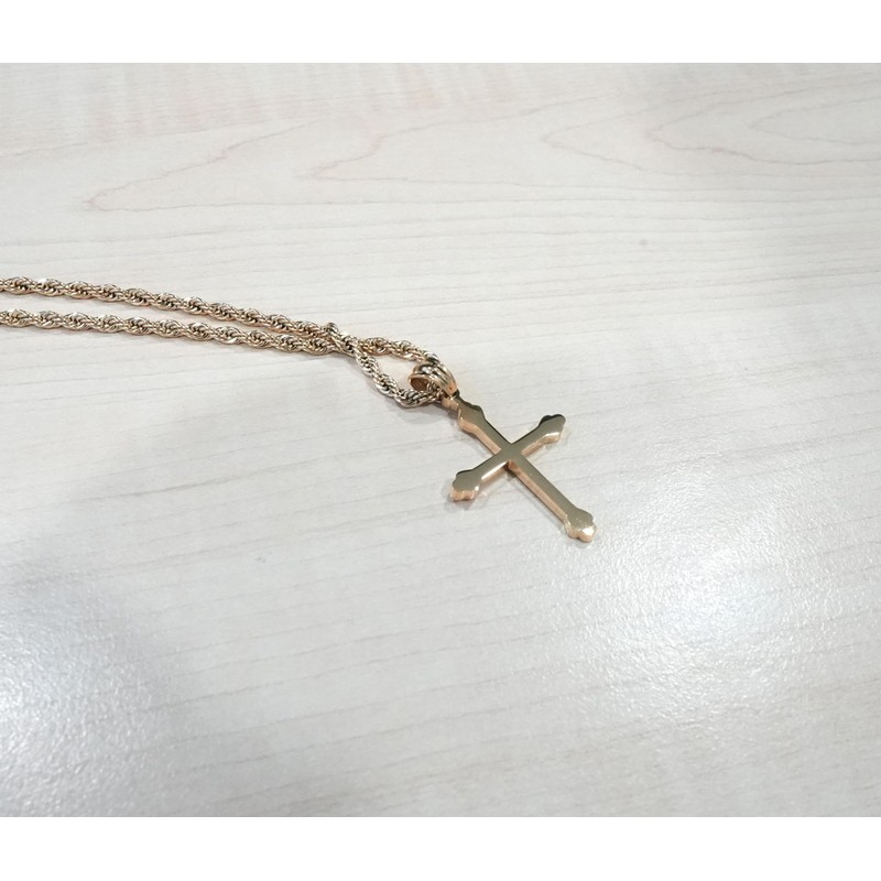 14K Gold Cross Necklace Pendant Charm with 3MM Rope Chain