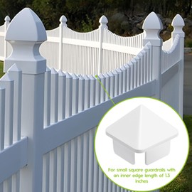 Canomo 1 1/2" x 1 1/2" (1.350" x 1.350" Inside Dimension) Sharp Vinyl Picket Caps Pyramid Style Vinyl Post Caps Vinyl Fence Caps, White, (24 Pieces)