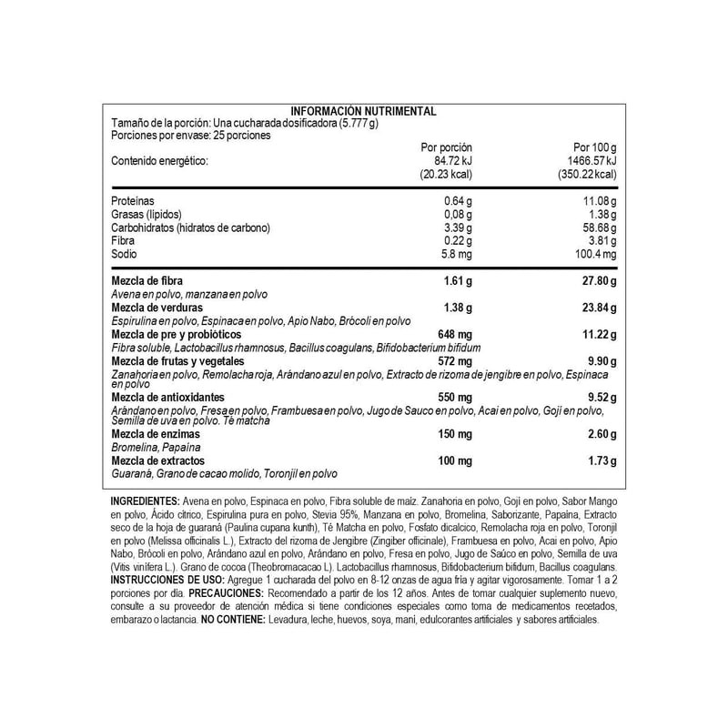 Suplemento alimenticio Bloom con Verduras con Antioxidantes Mango 145g