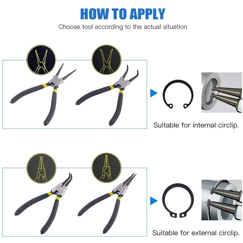 Gunpla 4 Pcs 7 inch/175mm Circlip Plier Set Internal External
