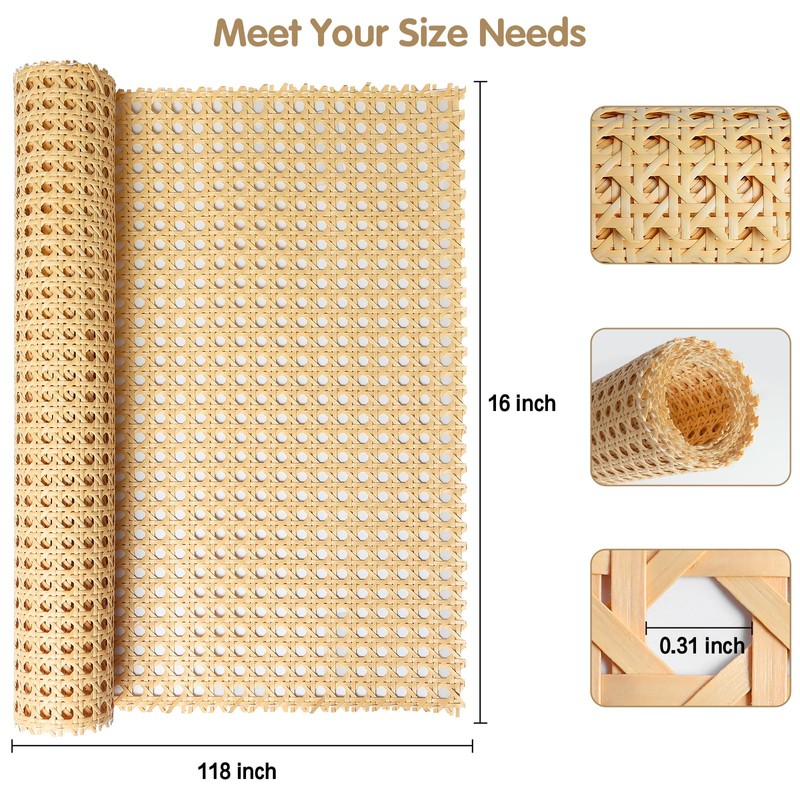 Rattan Webbing Roll, 16 x 118 Inch Woven Open Rattan