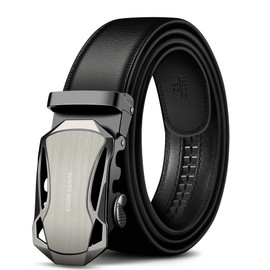 BISON DENIM Men's Leather Belt Ratchet Automatic Clasp for Men’s Clothing, Business Suit, Belt Size Adjustable, 35 mm Wide Belt, N71303 black, Länge 125cm Fit für Taille 39"-42"