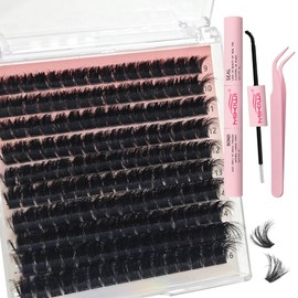 MIKIWI DIY Eyelash Extension Kit Volume Fluffy Lash Clusters Kit 9-16mm Thick Lash Extensions 120D Individual Eyelashes Extensions Kit with Lash Bond and Seal,Lash Applicator