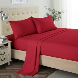 Lanest Housing Twin XL Sheet Sets, 2400 Thread Count Soft Deep Pocket Microfiber Sheets, College Dorm Sheets, 3 Pieces Red Bedding Sheets & Pillowcases