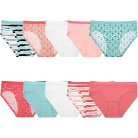 Fruit of the Loom Girls Cotton Hipster Underwear 10 Pack, 14, Assorted
