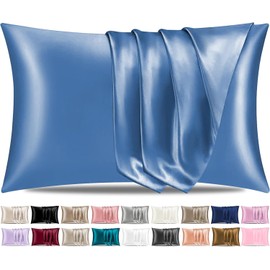 Pamposh Silk Satin Pillowcase for Hair and Skin - Pillow Cases Queen Size 2 Pack - Queen AiryBlue Pillow Cases 2 Pack with Envelope Closure (AiryBlue, Queen (20"x30"))
