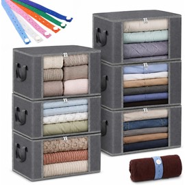 Cajas de Almacenamiento, 6 Pcs Organizador de Ropa con 6 Correas Elásticas, Cajas Organizadoras para Clósets Plegable con Ventana Transparente, Canastas Organizadoras para Dormitorio, Armario, etc