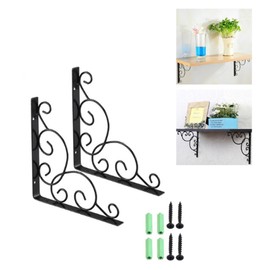 OSALADI 2pcs Black Iron Decorative Floral Shelf Brackets Wall Mounted Brackets for Vintage Home Decor Sturdy Triangle Design with Easy Installation Screws