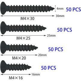 200 PCS Black Flat Head Self Tapping Screws (M4)