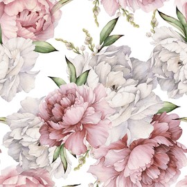 XYZshop Self-Adhesive Floral Peonies Wallpaper Pink/Green/White Watercolor Design, Peel and Stick Removable Vinyl Wallpaper for Home Decor 17.3" x 118"